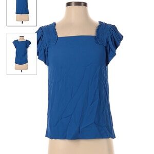 Maeve Anthropologie Blue Top Blouse Shirring Detail Ruffles Sleeves 0